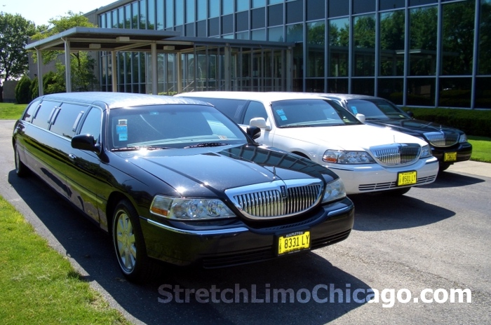 Lincoln Town Car stretch limos outside view